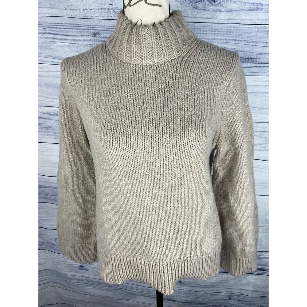 Banana Republic Sweater Womens XS Beige Long Sleeves Mock Neck Chunky Rib Knit